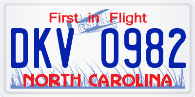 NC license plate DKV0982