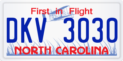 NC license plate DKV3030
