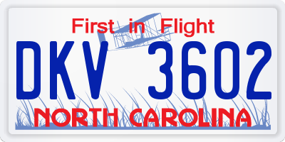 NC license plate DKV3602