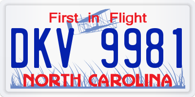 NC license plate DKV9981
