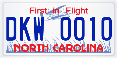 NC license plate DKW0010