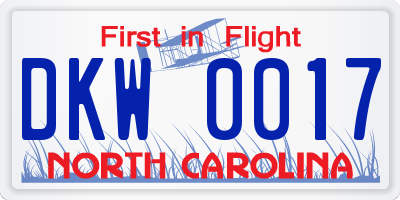 NC license plate DKW0017