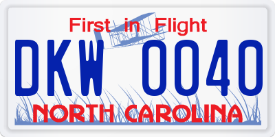 NC license plate DKW0040