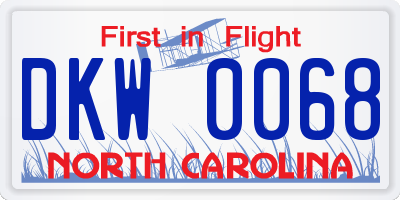 NC license plate DKW0068