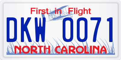 NC license plate DKW0071