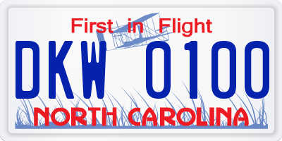 NC license plate DKW0100
