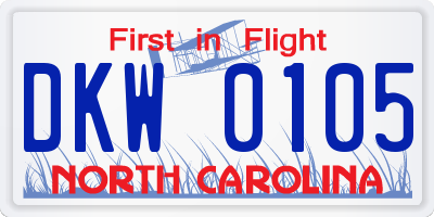 NC license plate DKW0105