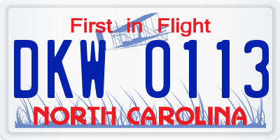 NC license plate DKW0113