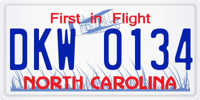 NC license plate DKW0134