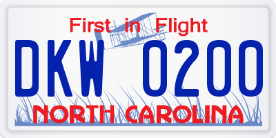 NC license plate DKW0200