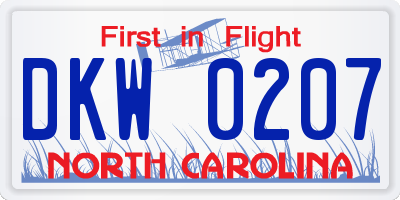 NC license plate DKW0207