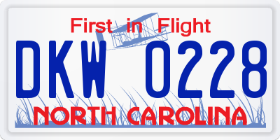 NC license plate DKW0228