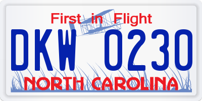 NC license plate DKW0230