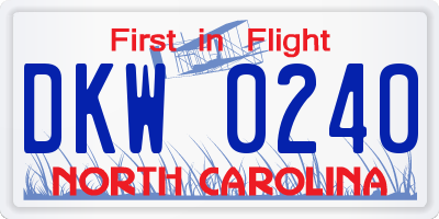 NC license plate DKW0240