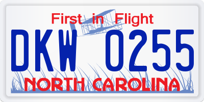 NC license plate DKW0255