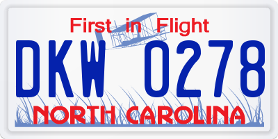 NC license plate DKW0278