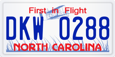 NC license plate DKW0288