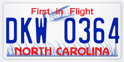 NC license plate DKW0364