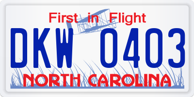 NC license plate DKW0403