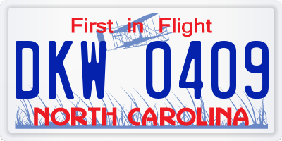 NC license plate DKW0409