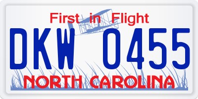 NC license plate DKW0455