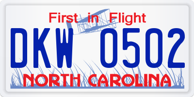 NC license plate DKW0502