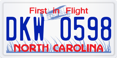 NC license plate DKW0598