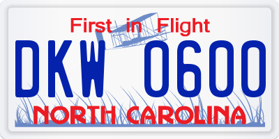 NC license plate DKW0600