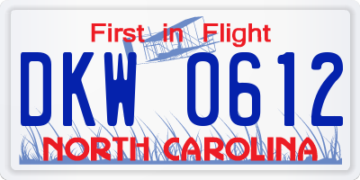 NC license plate DKW0612