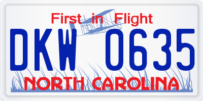 NC license plate DKW0635
