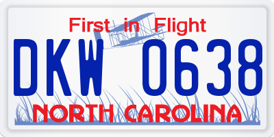 NC license plate DKW0638