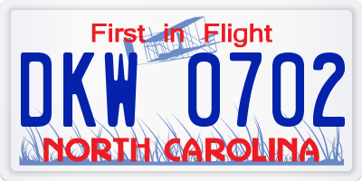 NC license plate DKW0702