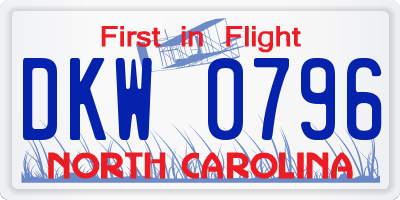 NC license plate DKW0796
