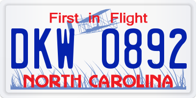 NC license plate DKW0892