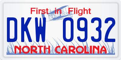 NC license plate DKW0932