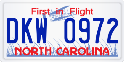NC license plate DKW0972