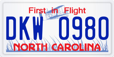 NC license plate DKW0980
