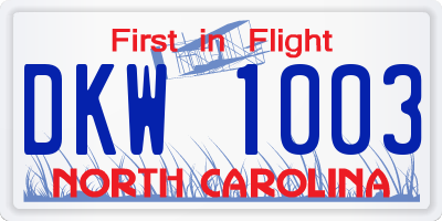 NC license plate DKW1003