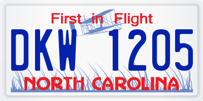 NC license plate DKW1205