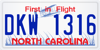 NC license plate DKW1316