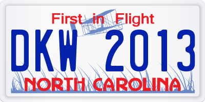 NC license plate DKW2013