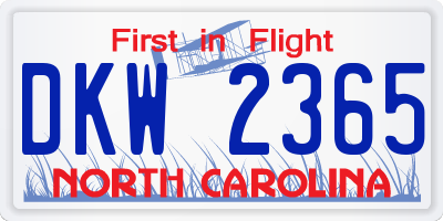 NC license plate DKW2365