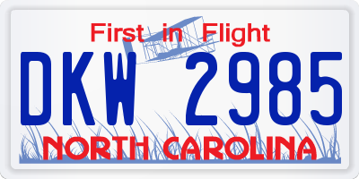 NC license plate DKW2985