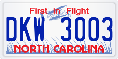 NC license plate DKW3003