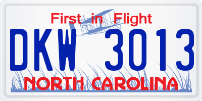 NC license plate DKW3013