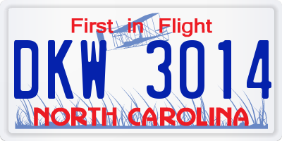 NC license plate DKW3014