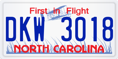 NC license plate DKW3018