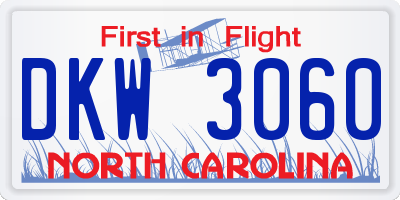 NC license plate DKW3060
