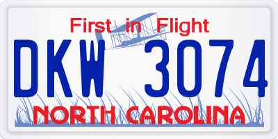 NC license plate DKW3074