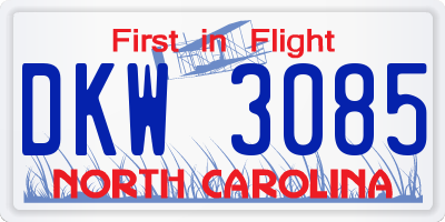 NC license plate DKW3085